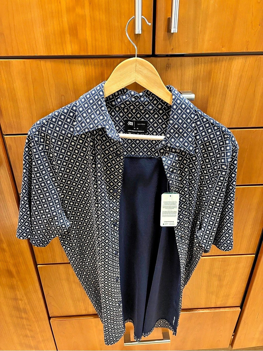 Simons Men's Geometric Button Down Shirt in Black & White NWT
